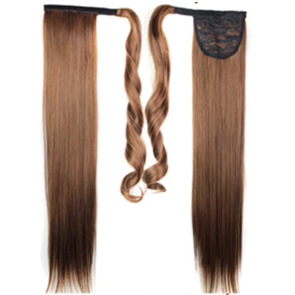 22" Light Brown Hair Extension Synthetic Hair Ponytail Straight Ribbon Light Brown