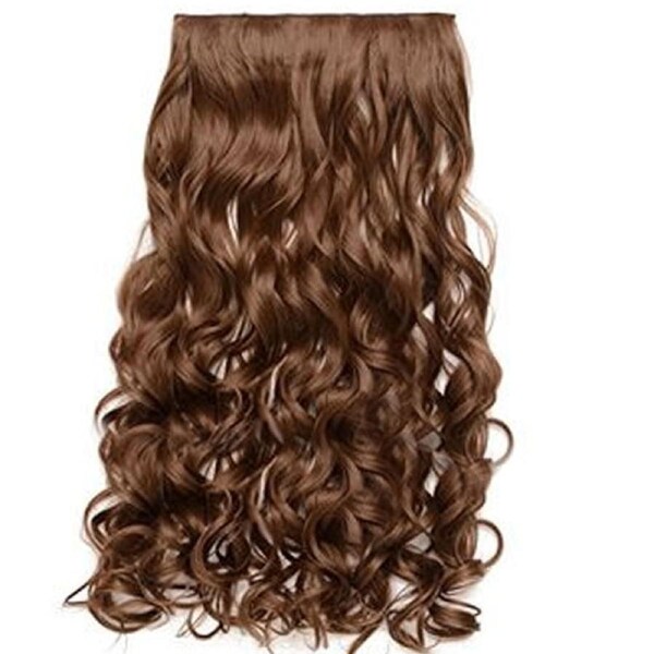 Light Brown 22" High Grade Synthetic Hair Clip-In Wavy Curly Extension 5 Clips Brown