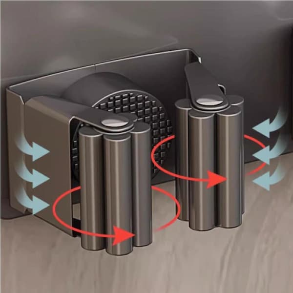 Stainless Steel Dual Mop Clip Holder Hanging Hook Broom Wall Mount Bracket Bathroom Twin Storage Grey