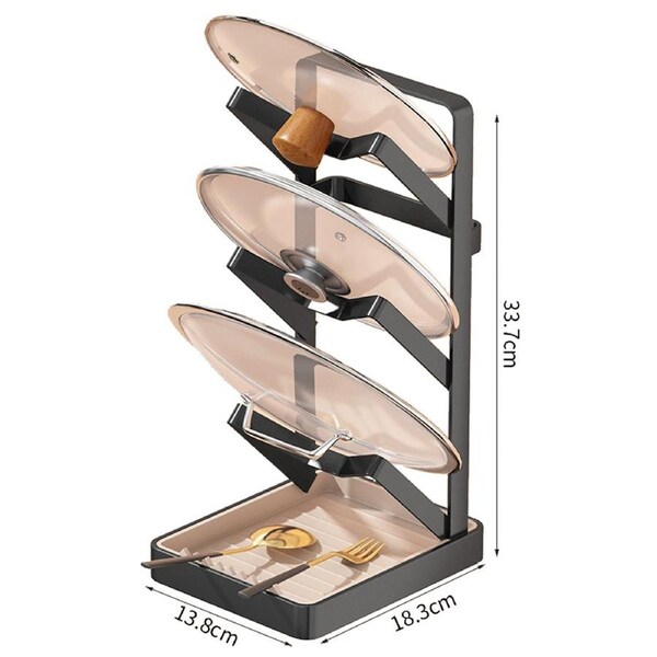 3 Tier Pot Lid Holder Rack Organizer Lid Storage Shelf Countertop Shelves Stand Black