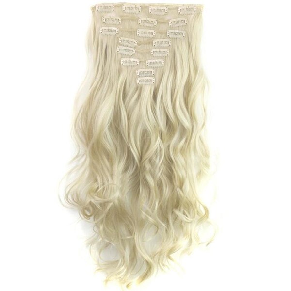 24" Wavy Curly Thick High Synthetic Hair Extension Blonde 7Piece 16Clips Blonde