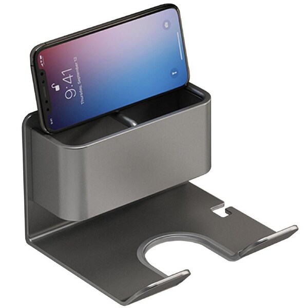Hair Dryer Holder Caddy Aluminium Alloy Bathroom Storage Shelf Rust Free Wall Mounted - Carbon Grey Grey