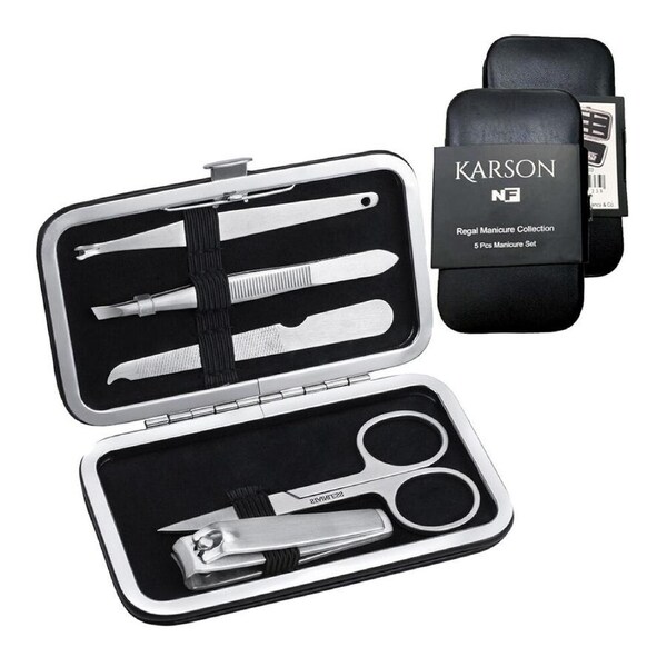 5pc NF Living Karson Manicure Set 11x7 Collection Leather Metal Personal Care