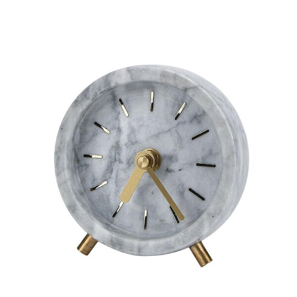 NF Living Alarm Clock 12x3 Marble Elegant Minimalist Home Decor Brass Beige