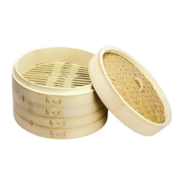 2pc NF Living Bamboo Steamers 25cm Multi-Tier Design Kitchenware Natural