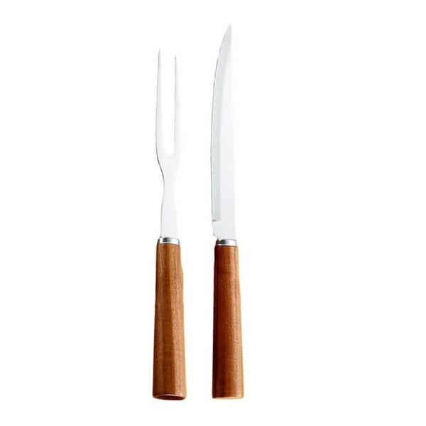 2pc Ost & Vin Carving GiftSet 33x31cm Acacia Wood Stainless Steel Cutlery Brown