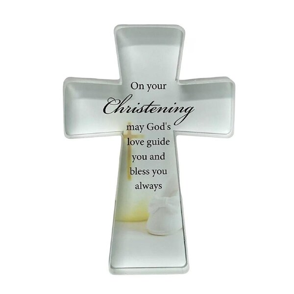 Glass Cut Standing Cross - Christening
