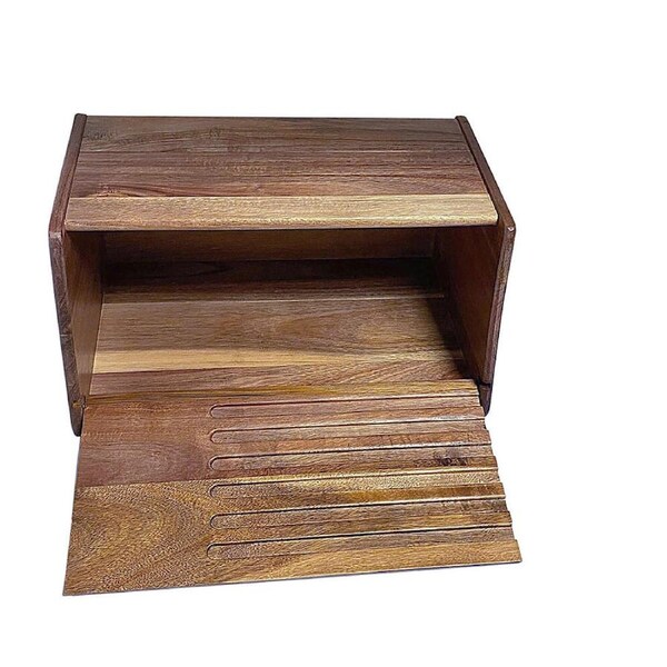 Essen Acacia Wood Bread Box 35x23x18 Storage with Cutting Board Brown