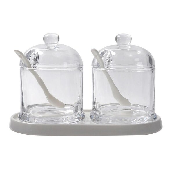 2pc NF Living 300ml Seasoning Set 22x12 Glass Condiment Kitchen Organisers Clear