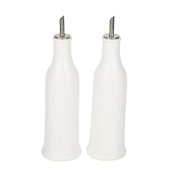 2pc NF Living Oil & Vinegar Set 8x22 Dispenser Stoneware Kitchenware White
