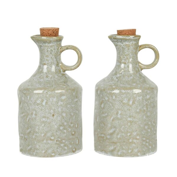 2pc NF Living Oil Vessel 450ml Ceramic Bottles Stoneware Kitchenware Green