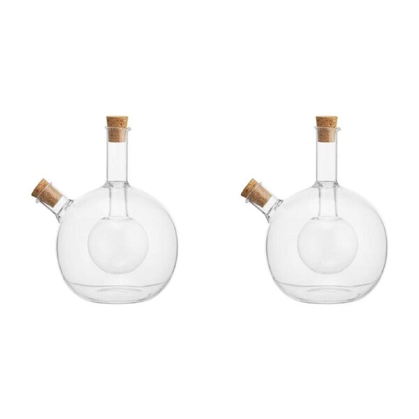 2PK NF Living Duel Oil & Vinegar Cruet 350ml Dual Chamber Glass Kitchenware