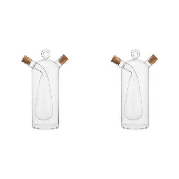 2PK NF Living Duel Oil & Vinegar Cruet 500ml Dual Chamber Glass Kitchenware