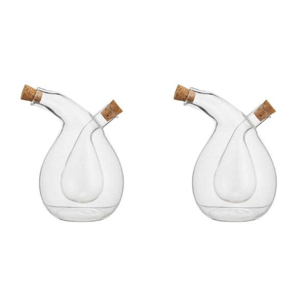 2PK NF Living Duel Oil & Vinegar Cruet 400ml Dual Chamber Glass Kitchenware