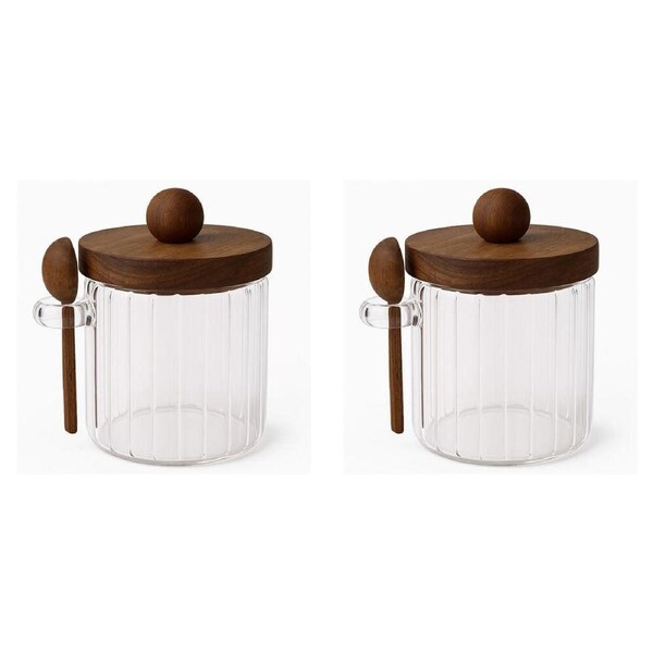 2PK NF Living Acacian Pantry Jar w/ Spoon Glass Storage Kitchen Organisers Clear