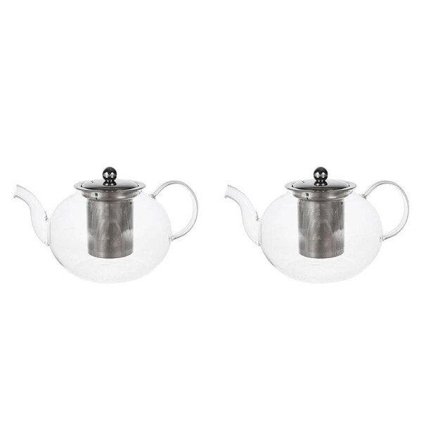 2PK NF Living 700ml Pinny Glass Teapot Modern Design Borosilicate Kitchen Clear