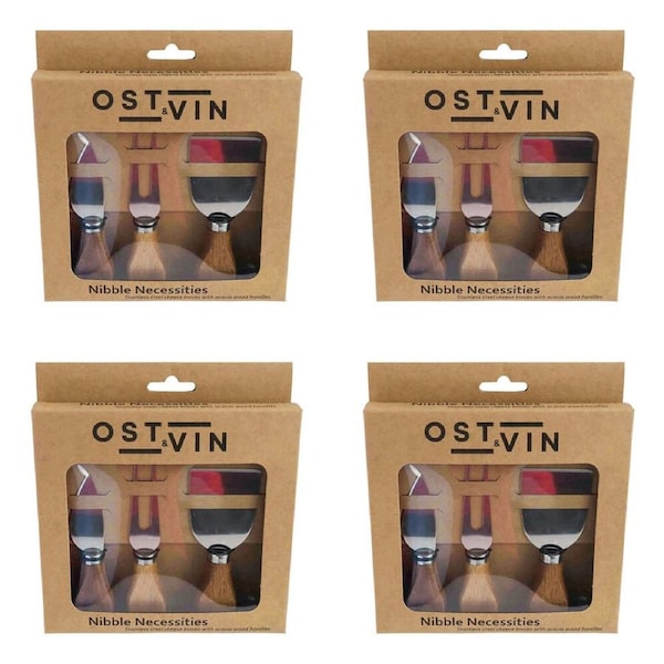 4x 3pc NF Living Acacian Cheese Set 21x17 Knife Dinnerware/Serveware Brown
