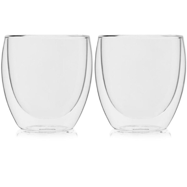 Set of 2 Double Wall Insulated Glass Coffee Cups 250ml Heat Resistant Tea Espresso Latte Mugs for Home Office Cafe Use
