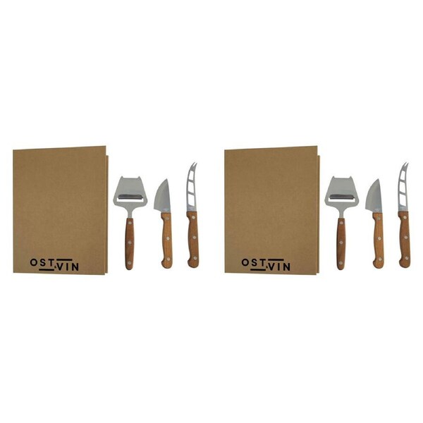 2x 3pc Ost & Vin Cheese Slicer Giftset 19x25 Acacia Wood Steel Cutlery Brown