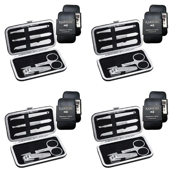4x 5pc NF Living Karson Manicure Set 11x7 Collection Leather Metal Personal Care