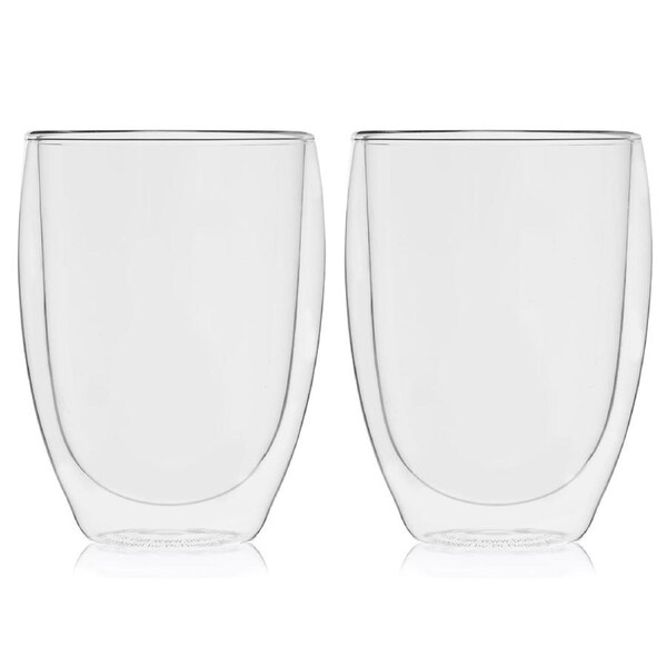 Set of 2 Double Wall Glass Coffee Cups 350ml Insulated Clear Mugs for Hot Cold Drinks Heat Resistant Design