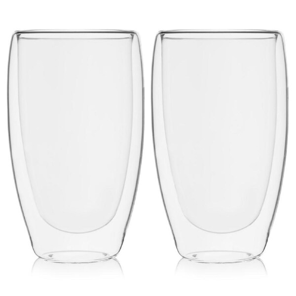 Set of 2 Double Wall Insulated Glass Coffee Cups 450ml Heat Resistant Tea Espresso Latte Mugs for Home Office Cafe Use
