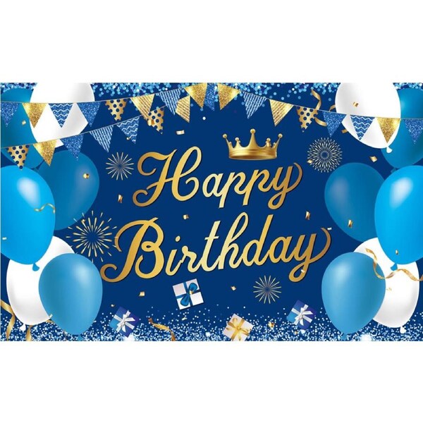 Happy Birthday Blue Theme Backdrop Banner Cloth Photo Party Large Decoration