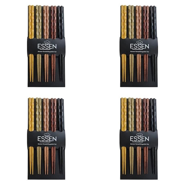 4x 5pc Essen Acacian Chopsticks Wood Cutlery Dining Utensils Multicoloured