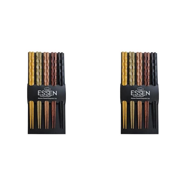 2x 5pc Essen Acacian Chopsticks Wood Cutlery Dining Utensils Multicoloured