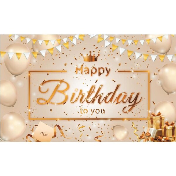 Happy Birthday Gold Theme Backdrop Banner Cloth Photo Party Large Decoration