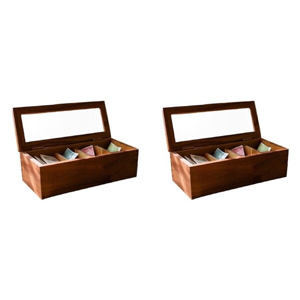 2PK Essen Acacian Spice/Tea Box 26x9 Wooden Spice Container Organisers Brown