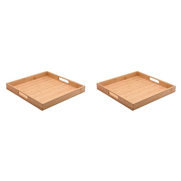 2PK Essen Bamboo Square Tray 35x4cm Serving Natural Finish Serveware Beige