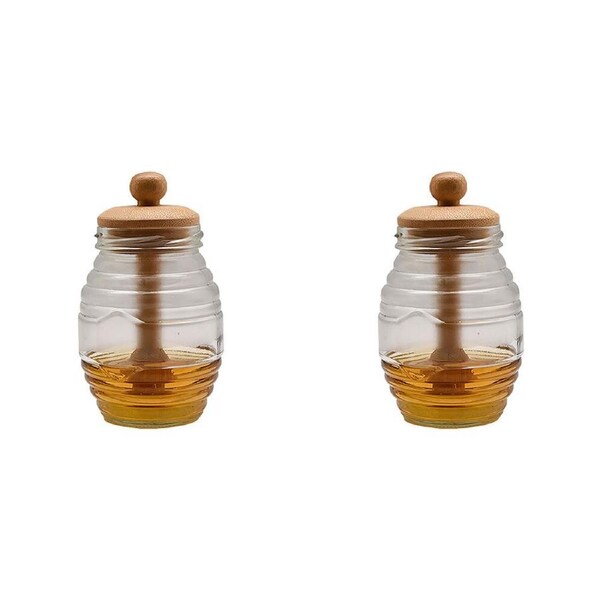 2PK Essen Bamboo Honey Jar 8x14cm Glass Kitchen Storage & Organisation Clear