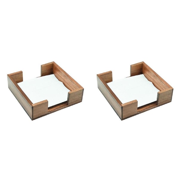 2PK Essen Acacia Napkin Holder 20x20x6 Elegant Kitchen Linen Wood Tableware