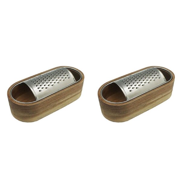2PK Essen Acacia Wood Grater 15x7x4cm with Storage Box Kitchen Gadgets Brown