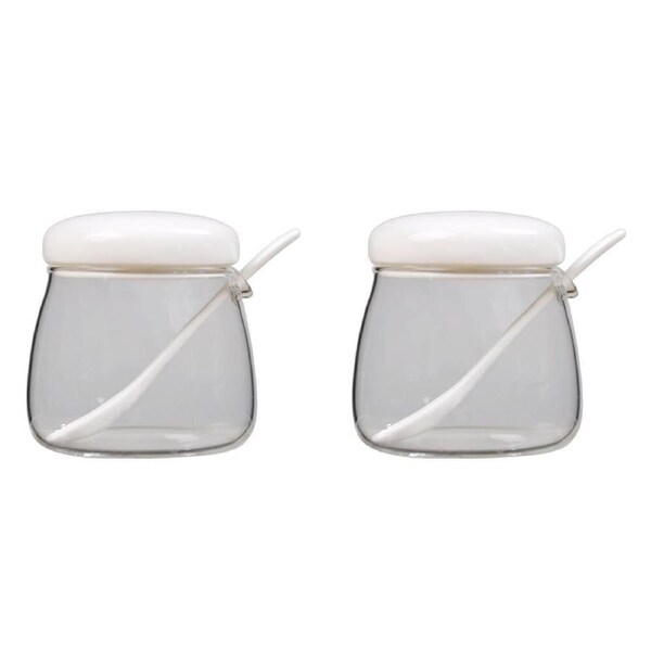 2PK NF Living Condiments Jar 350ml 9x9cm Glass Kitchen Ceramic Organisers White