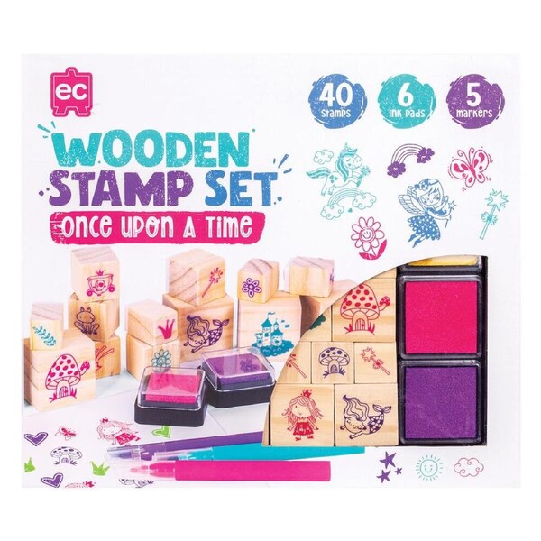 Learning Can Be Fun Wooden Patterned Stamp Set Once Upon A Time Brown
