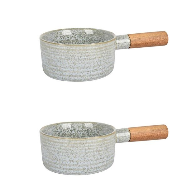 2PK NF Living Handled Bowl 28x15.5x7 Ceramic Durable Stoneware Serveware Green