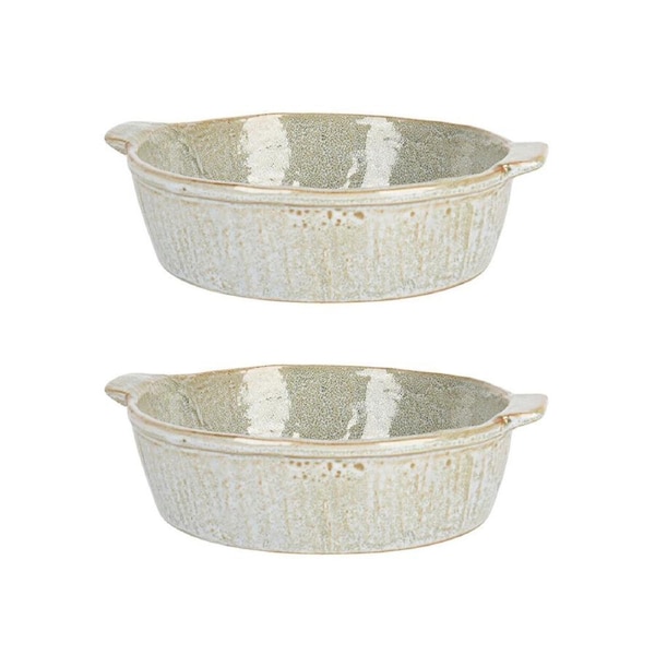 2PK NF Living Round Baker 22x19.5x6 Durable Ceramic Baking Dish Bakeware Green