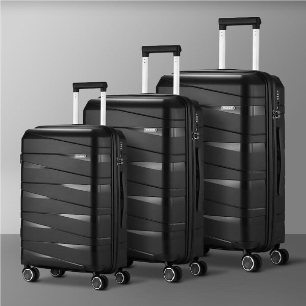 Mazam 1/3PCS Luggage Suitcase Trolley Set Travel TSA Lock Storage PP Case 3PCS 20"+24"+28" / Black