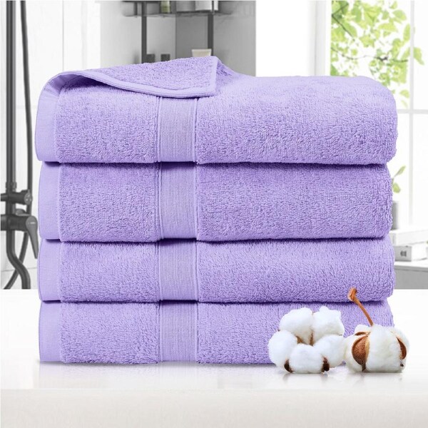 LINENOVA 4 Pcs Bath Towels 100% Pure Cotton Bathroom Soft Towel Set 550 GSM 8 Colours Lavender