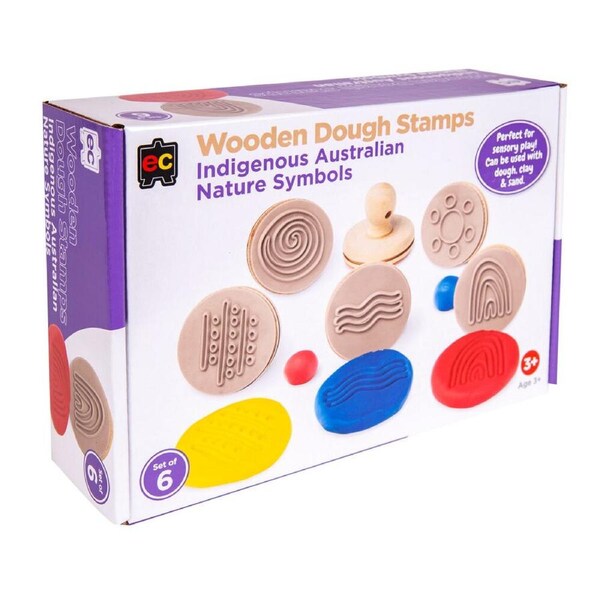 Educational Colours Wooden Dough Patterned Stamps - Indigenous Nature Brown
