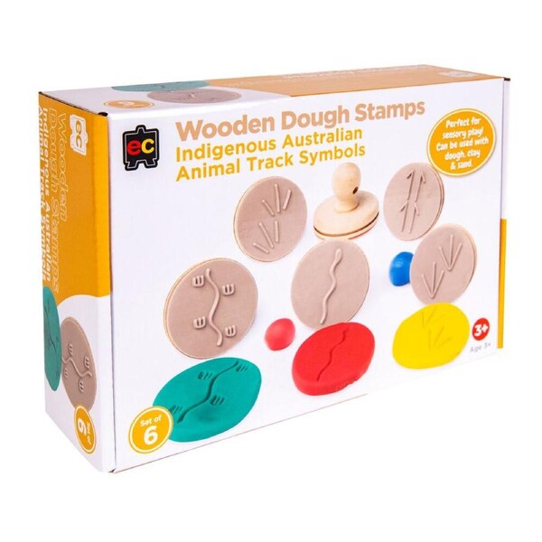Educational Colours Wooden Dough Patterned Stamps - Indigenous Ani Track Brown