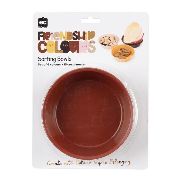 6pc Educational Colours Friendship Colour Sorting Bowls 16cm Skin Tones