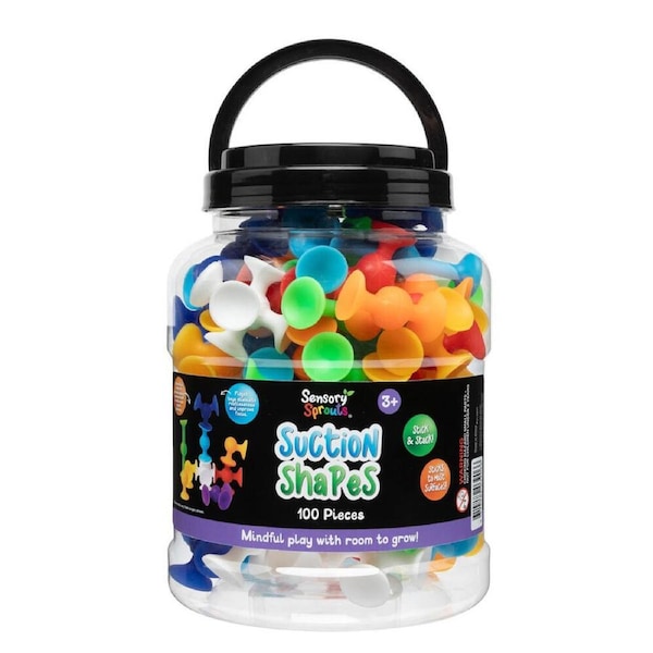 100pc Sensory Sprouts Suction Shapes Jar Kids Toy Multicoloured
