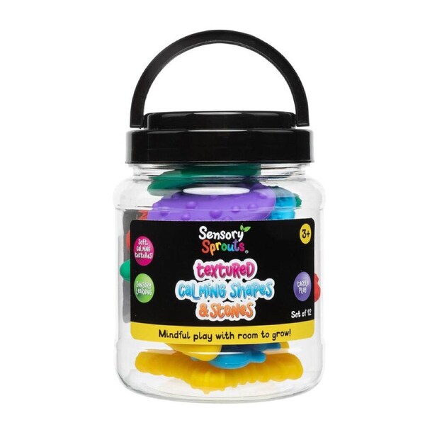12pc Sensory Sprouts Textured Calming Shapes & Stones Set Kids Toy Multicoloured