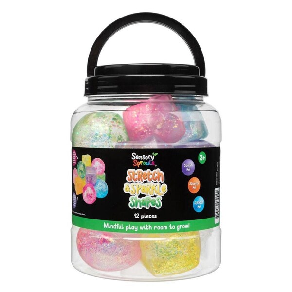 12pc Sensory Sprouts Stretch & Sparkle Shapes Jar Kids Toy Multicoloured