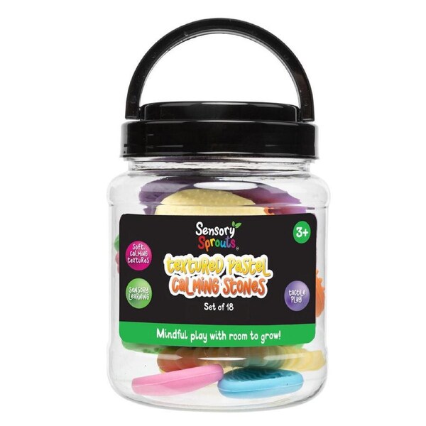 18pc Sensory Sprouts Textured Pastel Calming Stones Set Kids Toy Multicoloured