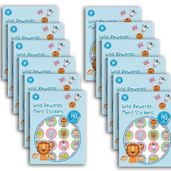 12x 192pc Learning Can Be Fun Wild Rewards Merit Sticker Book 28mm