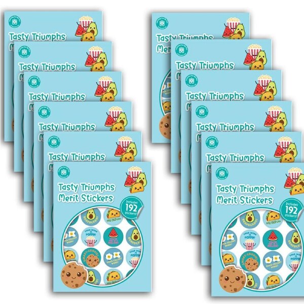 12x 192pc Learning Can Be Fun Tasty Triumphs Merit Sticker Book 28mm